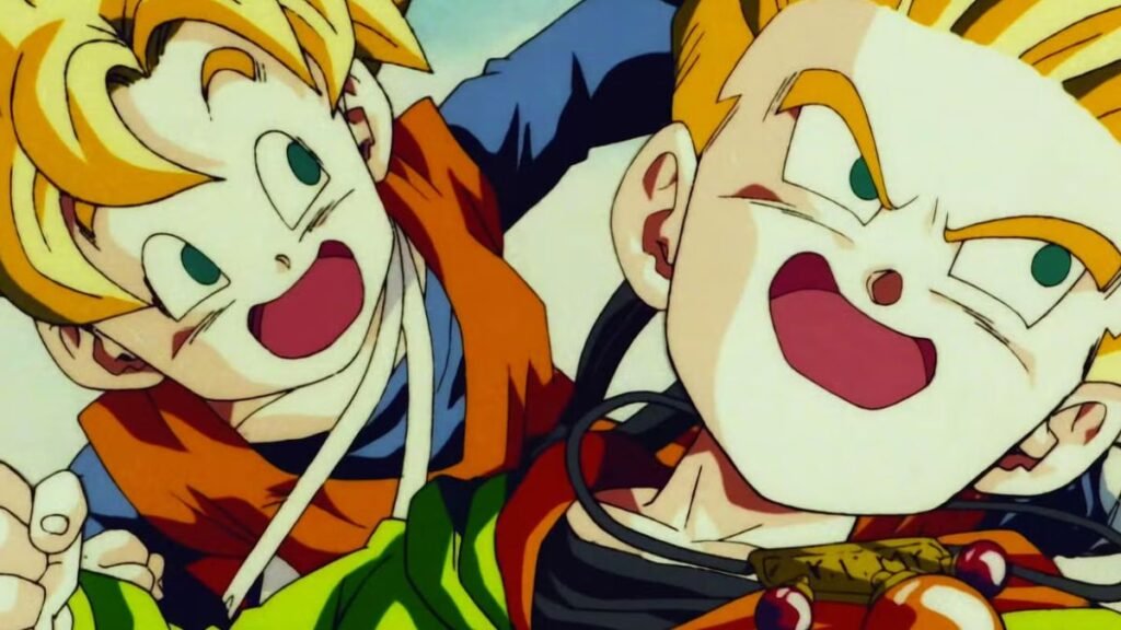 Goten e Trunks Sorrindo Super Saiyajin