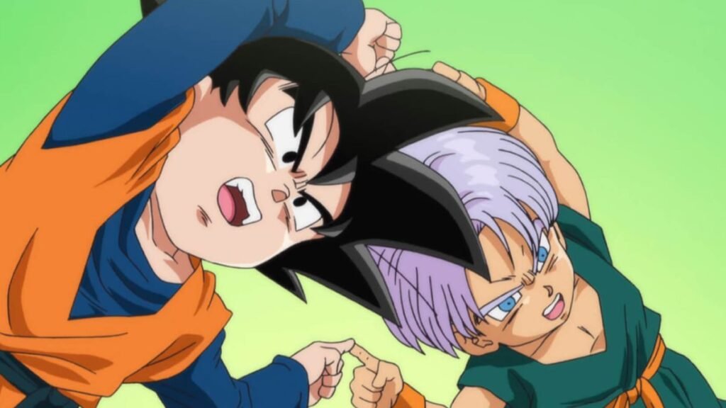 Trunks e Goten fazendo a Fusão