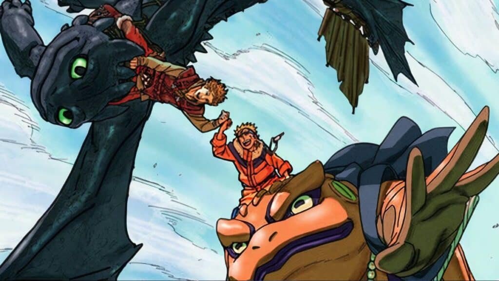Masashi Kishimoto desenha Naruto no universo de Como Treinar o Seu Dragão 2 O autor decidiu retratar o jovem Naruto em uma aventura ao lado de Soluço e Banguela, personagens icônicos da franquia Como Treinar o Seu Dragão